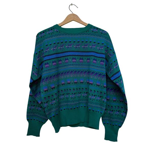 Vintage Meister Green Snowflake Pattern Sweater M - Picture 1 of 5